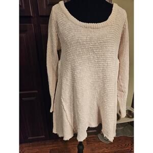 Ruby Moon Anthro Womens Knit Sweater Size L Cream Fringe Long Sleeve 100% Cotton